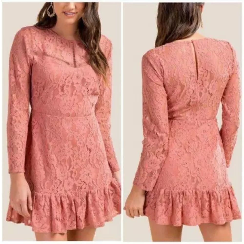MIAMI women’s lace long sleeve salmon dress sz XS